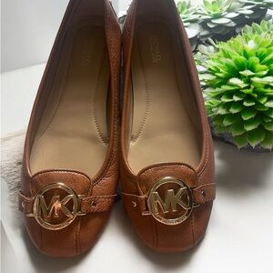 Michael Kors Brown Leather Loafers with Gold Medallion